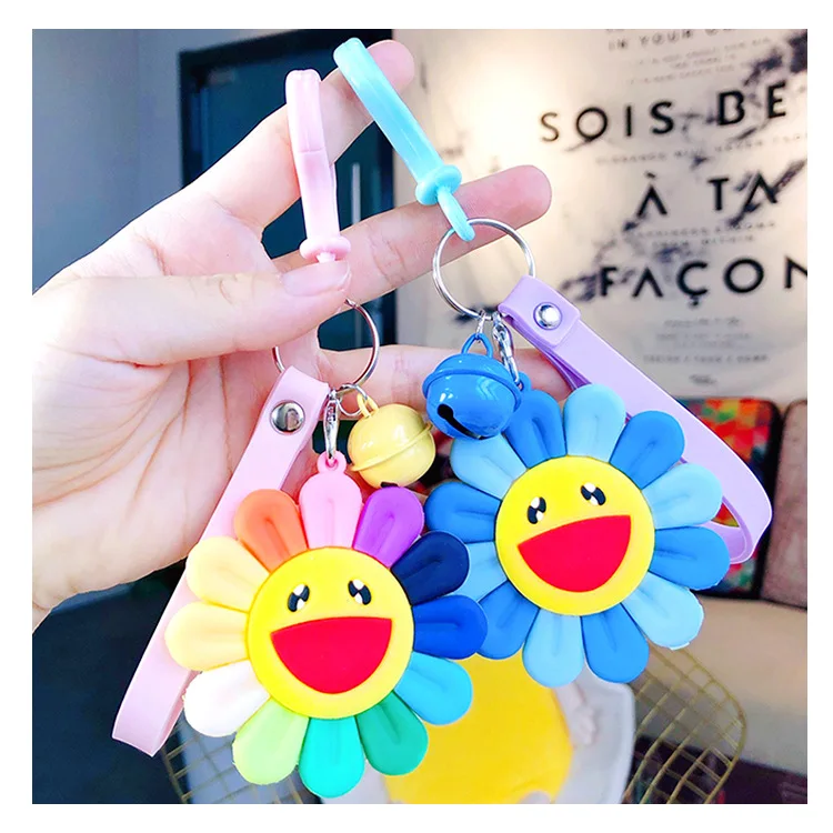 

12pcs/lot Smiley Sunflower PVC Key Chain Ring Bag Ornament Hanging Kids Birthday Party Favors Gift souvenir Goodie