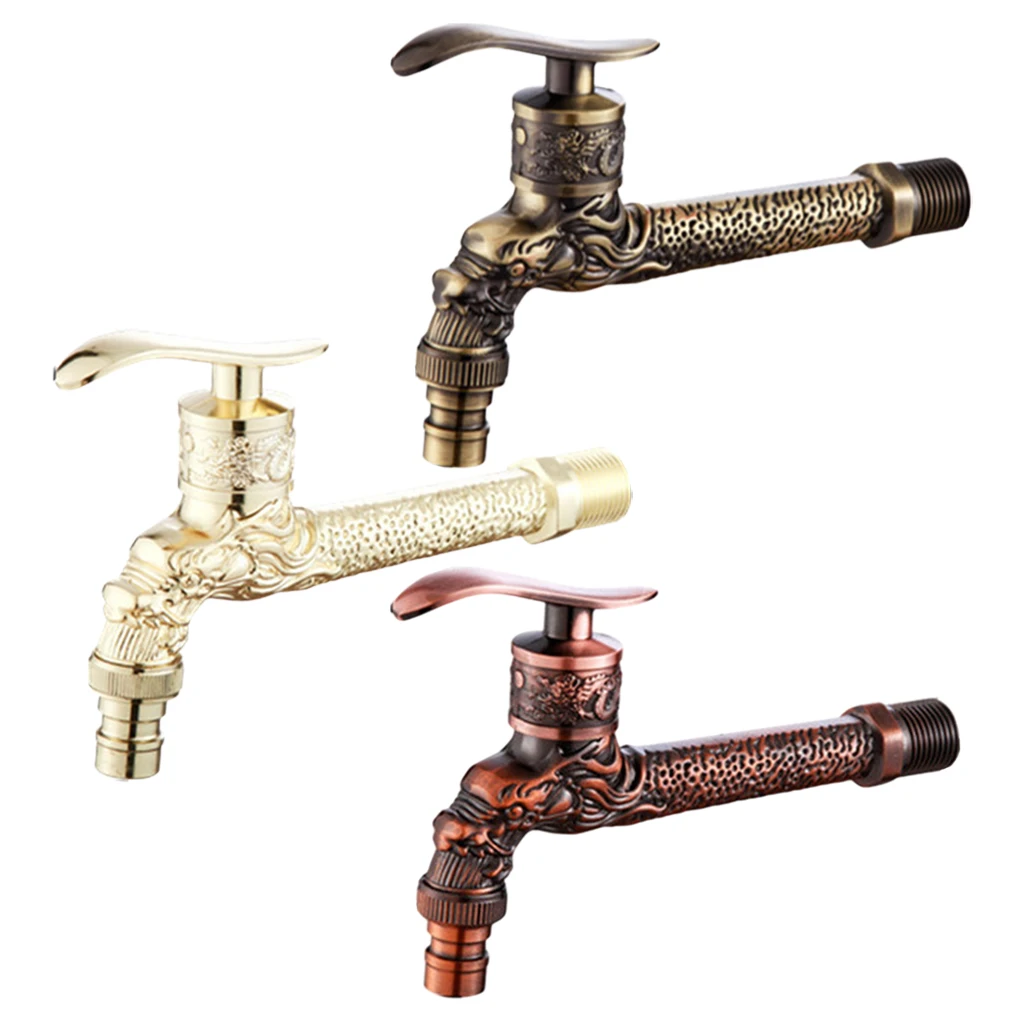 Wall Mount Zinc Alloy Water Tap Outdoor Garden Spigot Carved Wash Basin Faucet Tap for Kitchen Hotel Decor