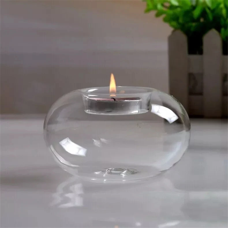 1Pcs Glass Round Hollow Glass Candlestick Creative Crystal Transparent Sphere Shape Candle Holder Romantic Wedding Dinner Decor