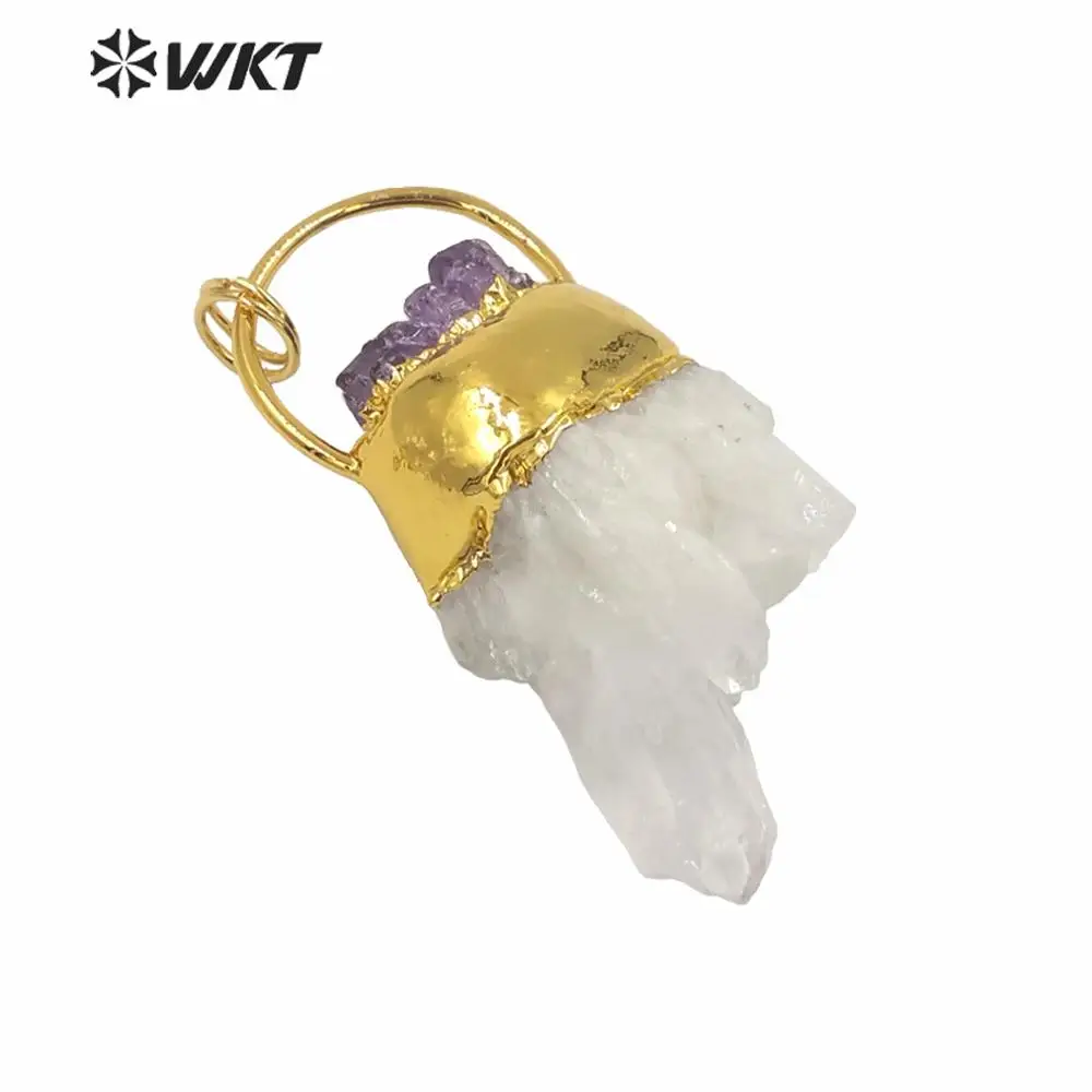 WT-P1582 WKT New Arrivals Hot Design Women Necklace Pendant White Cluster Quartz And Purple Fashion Beautiful In Gold Plated