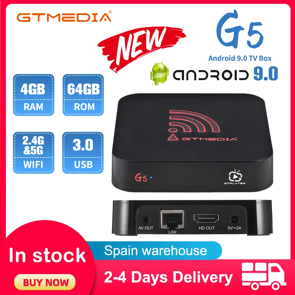 GTMEDIA-receptor de TV inteligente G5, decodificador con Android 9,0, S905X2, USB 3,0, 4K, HDR, Wifi, Bluetooth, M3u, reproductor de videojuegos