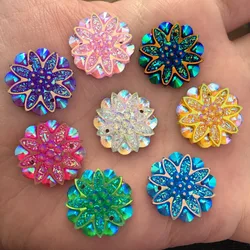10 Uds. De diamantes de imitación de flor de resina AB de 18mm, decoración de boda con parte posterior plana, botones de 2 agujeros D60