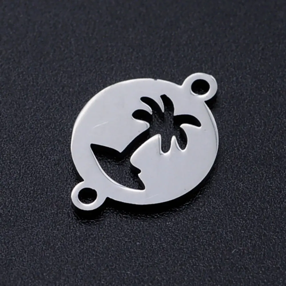10pcs/lot diy summer beach palm tree stainless steel charm pendant wholesale leaf flower rose jewelry bracelet connector charms