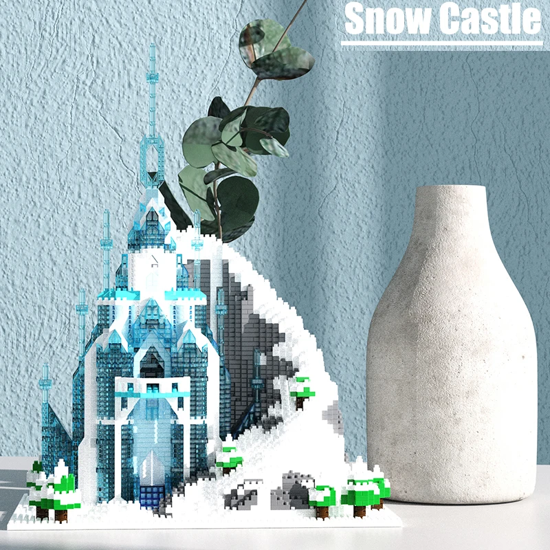 MOC 4842Pcs Friend Micro Particle Ice Castle With LED Light Model Princess Building Blocks Bricks Christmas Toys for Girls Gifts