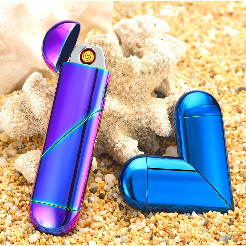 Heart-shaped Gas-electric Dual-purpose Folding Lighter USB Electronic Charging Arc Lighter Flame Butane Gas Lighter Gift