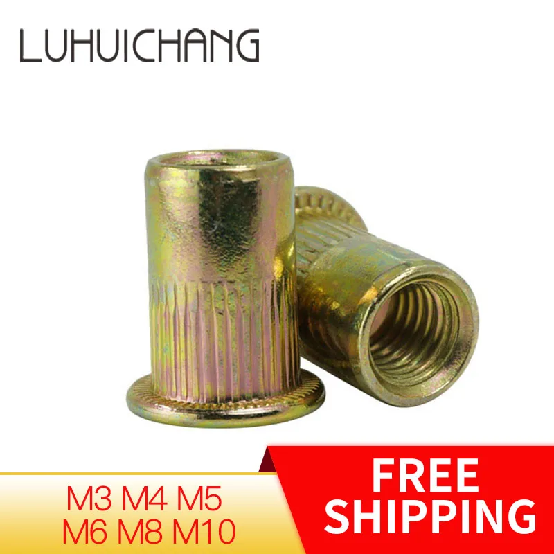 LUHUICHANG M3 M4 M5 M6 M8 M10 Zinc Plated Carbon Steel Knurled Nuts Rivnut Flat Head Threaded Rivet Insert Nutsert Cap Rivet Nut