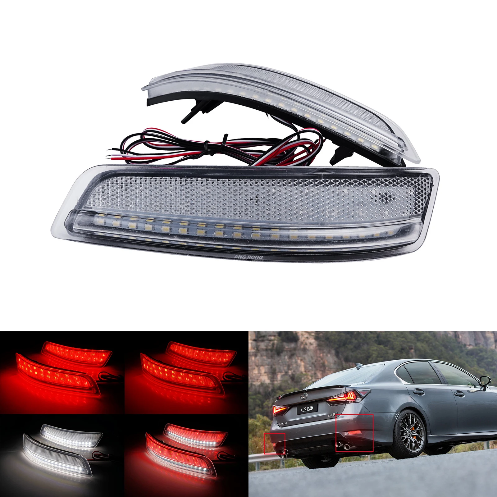 2x LED Rear Bumper Reflector Brake Stop Reverse Light For Lexus GS200t GS250 GS300 GS460 GS-F ES250 ES350 ES300h 2013-18