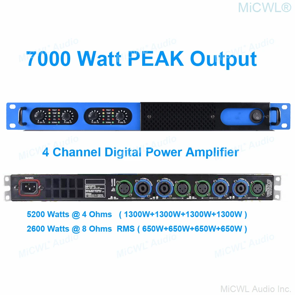 MiCWL D8400 4 kanał 6500W cyfrowy wzmacniacz mocy 5200 watów dwa fragmenty z amplituner Stereo dla głośnik sceniczny nowa generacja