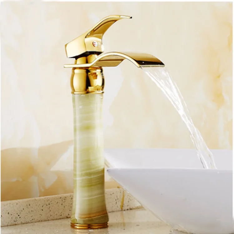 

European Style Retro Hot and Cold Water Basin Faucet Copper Alloy Antique Golden Waterfall Type Above Counter Basin Faucet