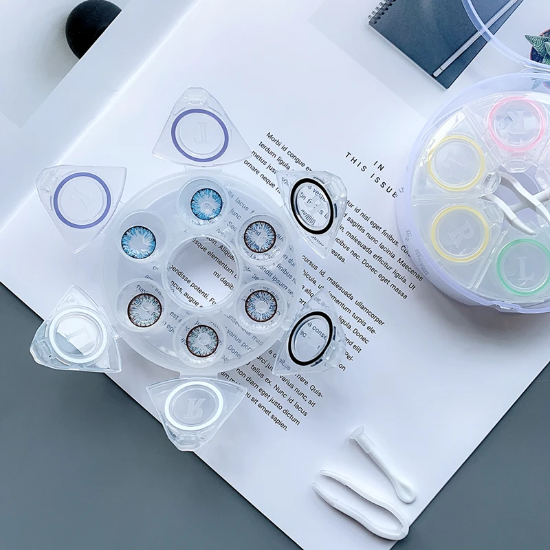 Push Polygon Contact Lens Case Women Ins Transparent Portable Color Contact Lenses Travel Containers For Storage Lens Gift Girl