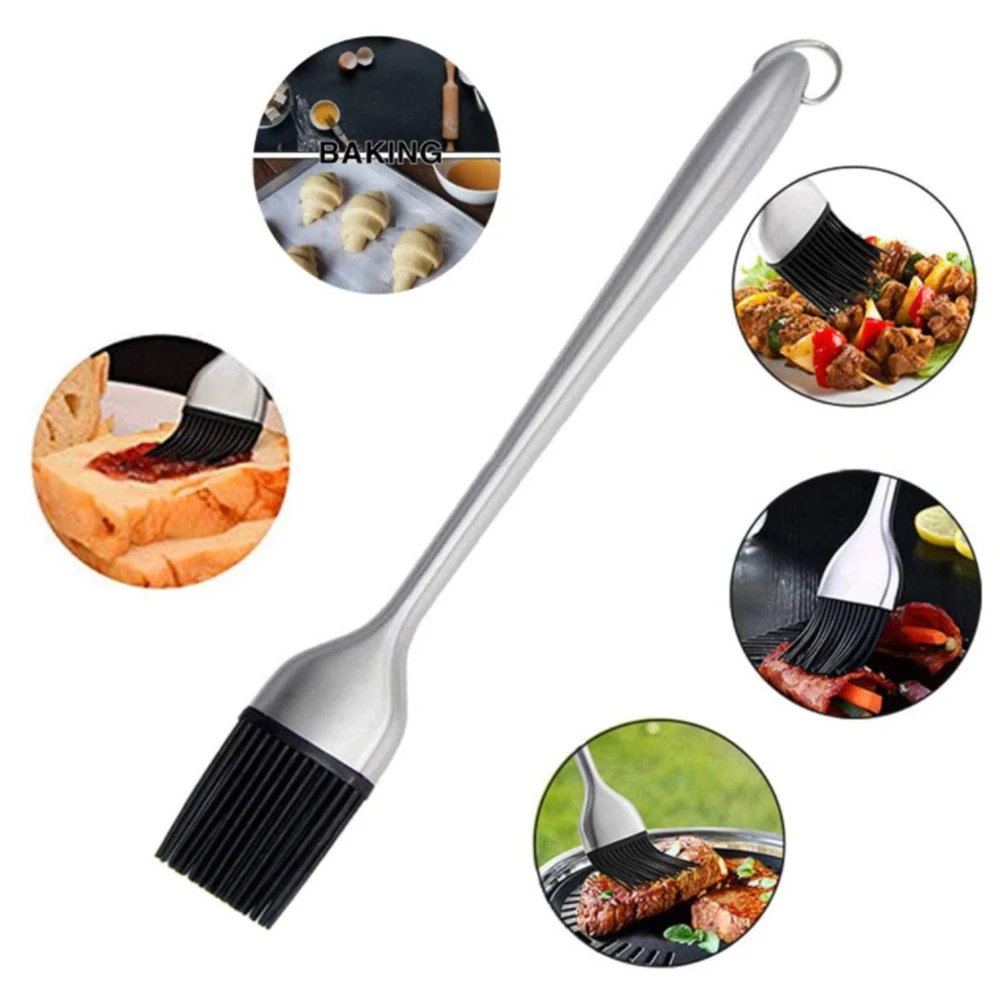 Spazzola per imbastitura in Silicone BBQ Grill spazzola per salsa d'olio manico in acciaio inossidabile spazzola per pasticceria burro spazzola per pane accessori da cucina per barbecue