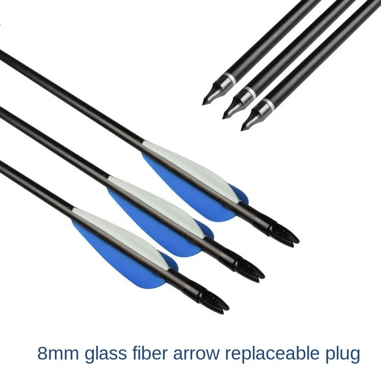 12PCs Bow and Arrow Glass Fiber Arrow Outdoor Practice Arrow 8mm Replaceable Plug for Recurve Bow Compound Bow