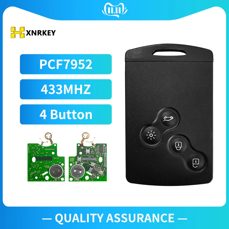 

XNRKEY 4 Button Car Remote Key Card 433Mhz PCF7952 Chip Car Key for Renault Megane 3 Smart Card 2009 - 2014