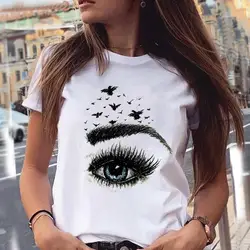 Women Watercolor New Cute Graphic 90s Make Up Eyelash Cartoon Summer Female Clothes Fashion Print Tops Tees Tshirt T-Shirt