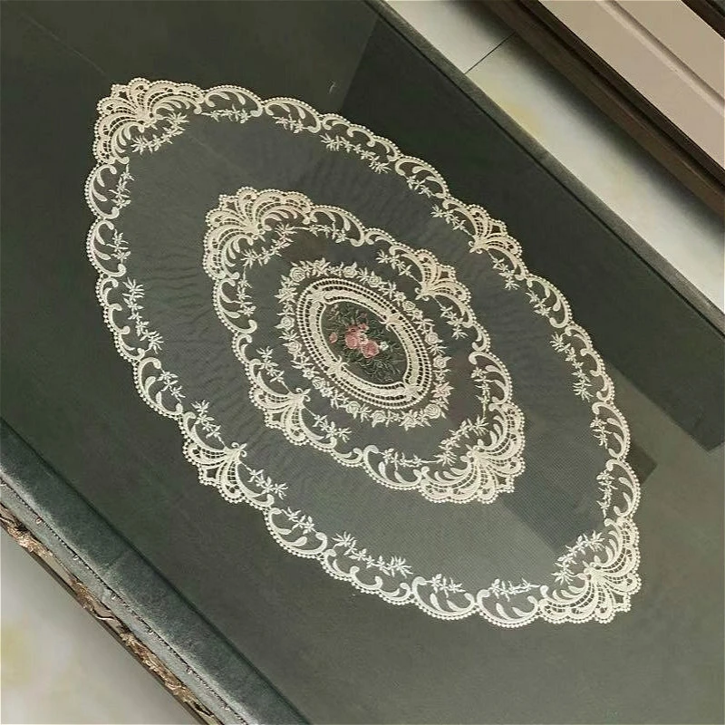 European Transparent Lace Oval Tablecloth Living Room Study Bedroom Coffee Table Cloth Hotel Villa Banquet Party Decoration