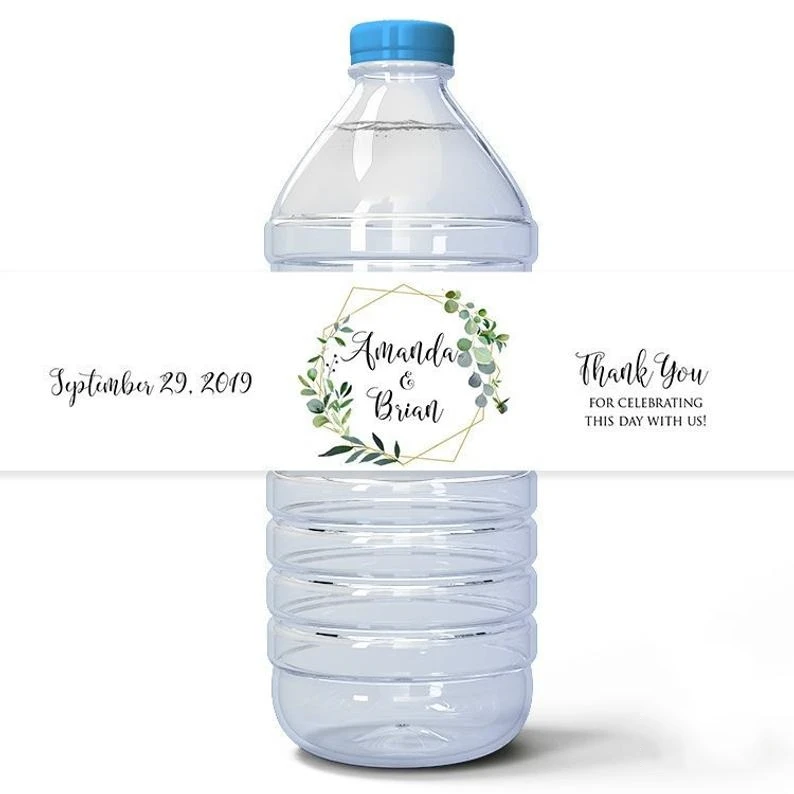 24 Pieces, Custom Light Green Leaves Wedding Custom Water Bottle Labels, Personalized Water Bottle, Birthday, Anniversary