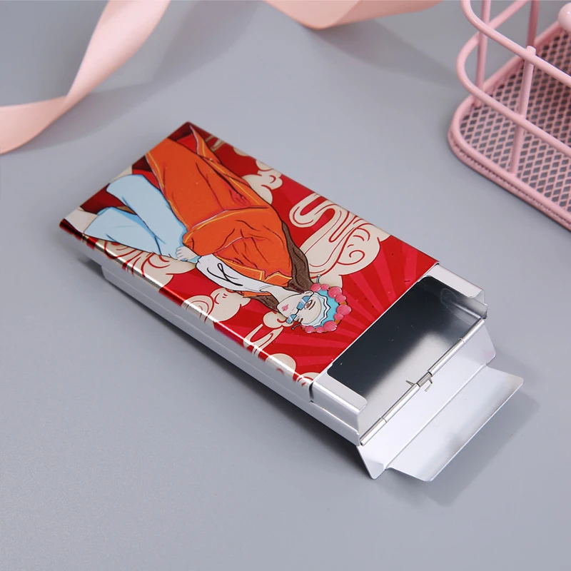 Étui à cigarettes pour femmes boîte à cigarettes mince en métal cadeau pour petite amie coulissant Style chinois chat impression Photo Custum