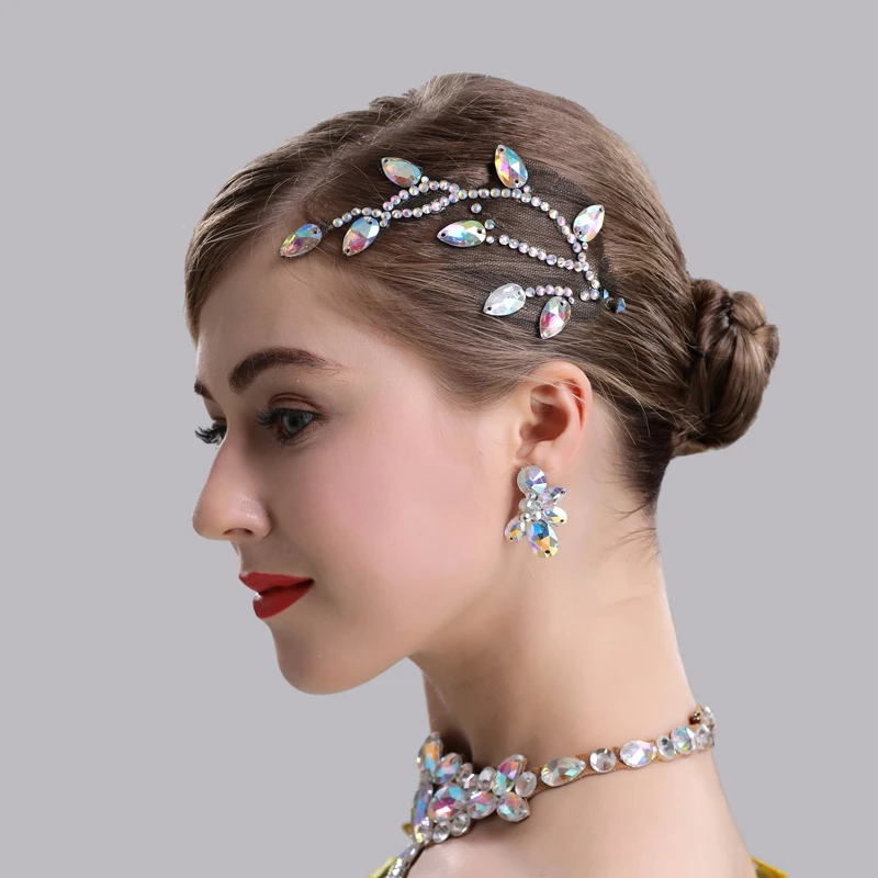 H2604 Women Hair Jewelry Professional Performance Dance Headdress Female Latin Dance Competition Headwear Diamond Accessories