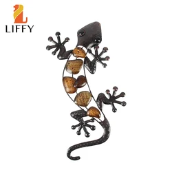 Gecko-arte de pared de Metal para decoración de jardín, estatuas para exteriores, accesorios, esculturas y Animales