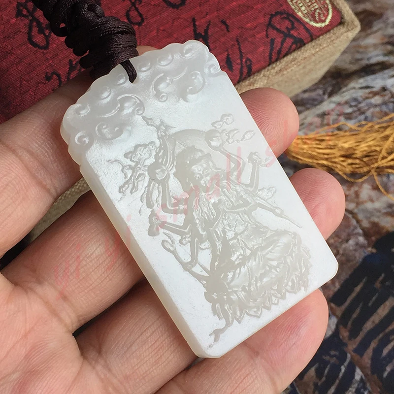 Taoist and Feng Shui Supplies, Taoist Magic Ware, Tian White Jade, Relief Statue of Doumu Yuanjun Pendant