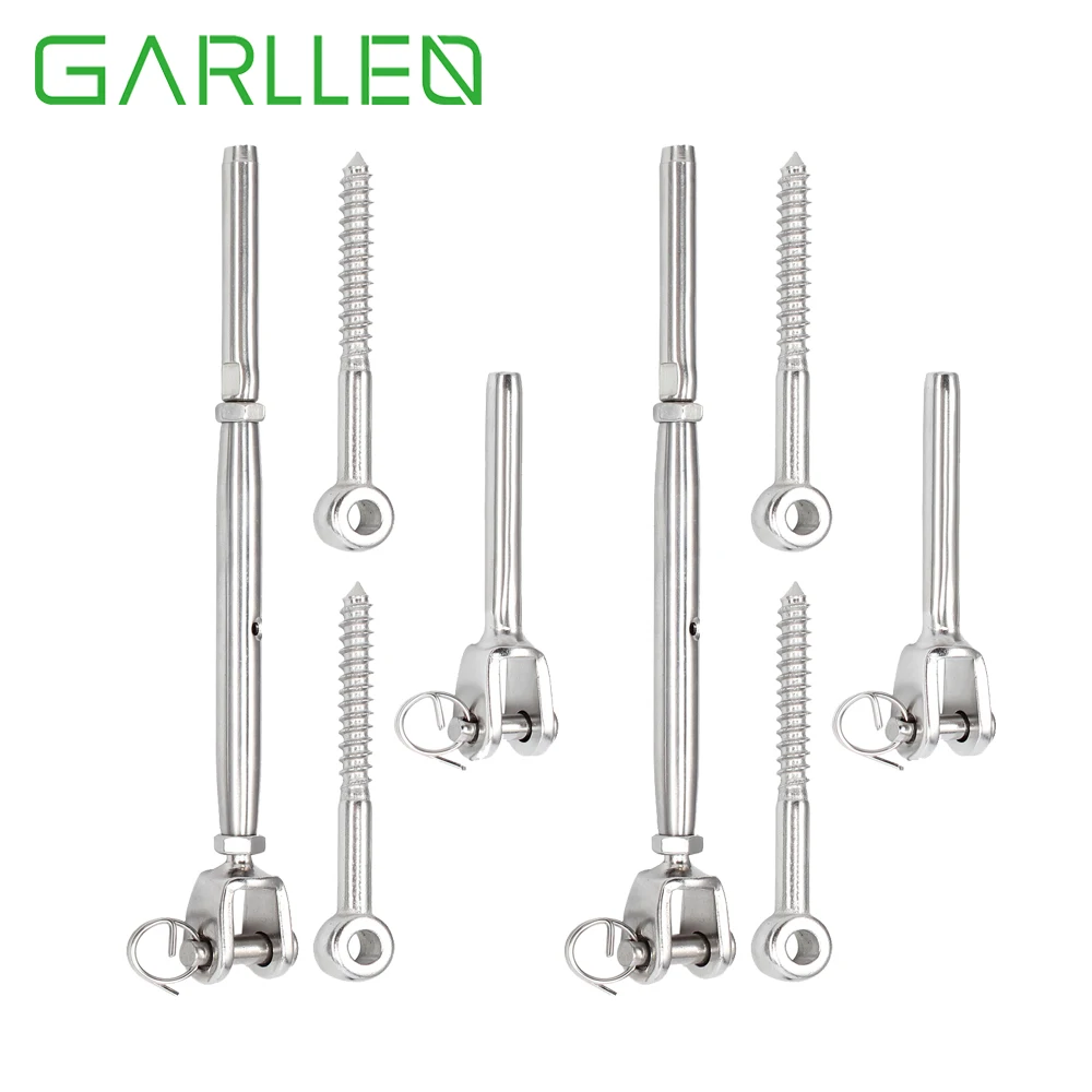 

GARLLEN 2 pcs 316 Stainless Steel Marine Grade Balustrade Rope Wire Fitting Jaw Swage Eyescrew for Flower Basket Fasten