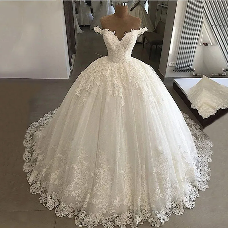 Sang Trọng Công Chúa Bầu Boho Áo Cưới Plus Kích Thước Appliques Cô Dâu Váy Đầm Vestido De Casamento Lệch Vai Áo Cưới