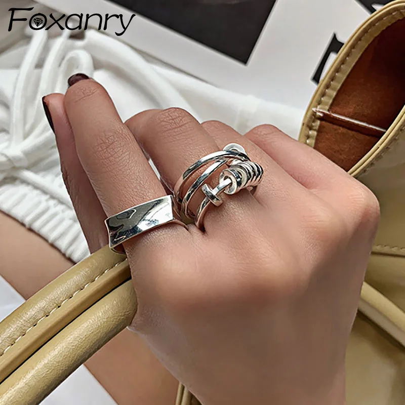 Foxanry Minimalist Stamp Engagement Rings for Women Creative Design Trendy Elegant Geometric Party Jewelry Gifts
