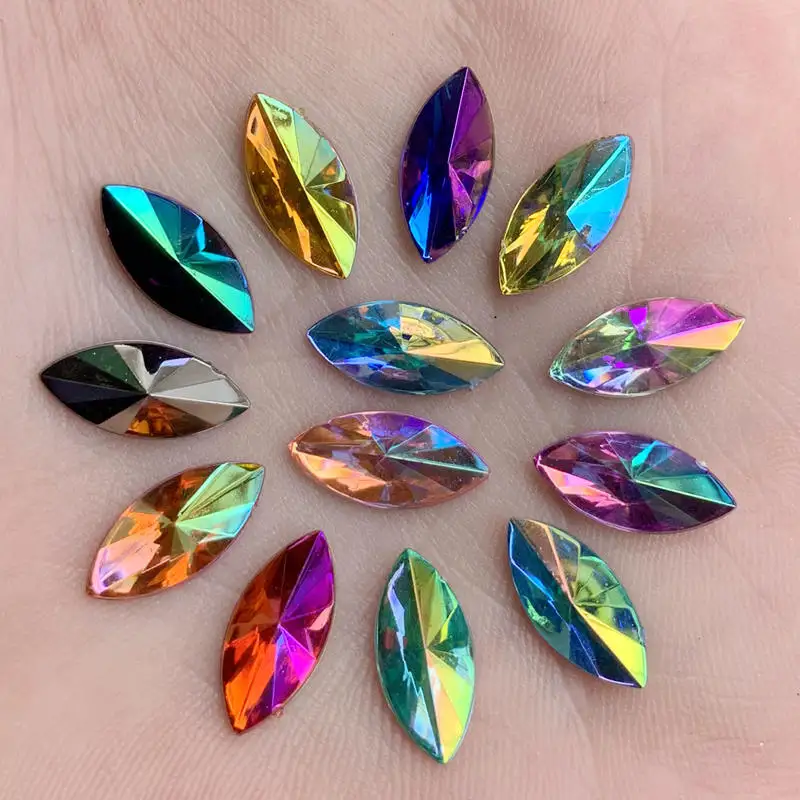 7*14mm Crystal AB Flatback Rhinestones On Crystals Stones Horse Eye Acrylic Strass For DIY Clothes Crafts Non Sewing 150pcs -B79