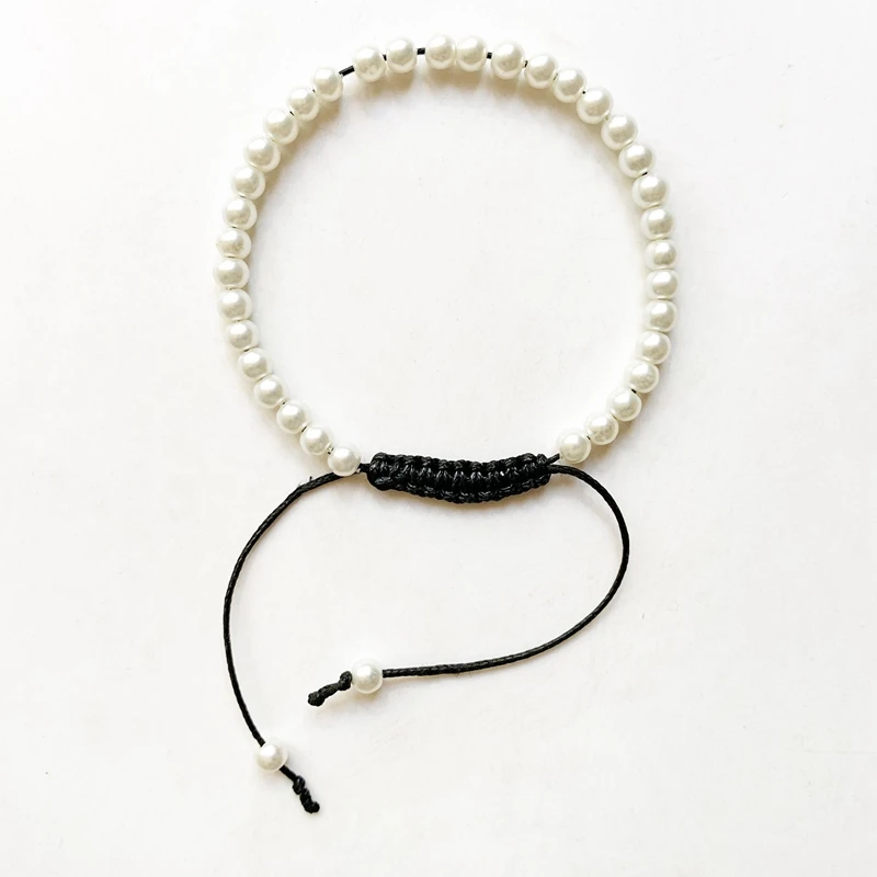 ABS Imitation Pearl Beads Beaded Bracelet Black Cord Adjustable White Simulated Pearl Bracelet Jewelry Handmade