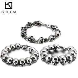 KALEN Punk Lots Of Skull Charm Bracelets Men Stainless Steel Link Chain Masculine Armband Gothic Biker Jewelry 2020