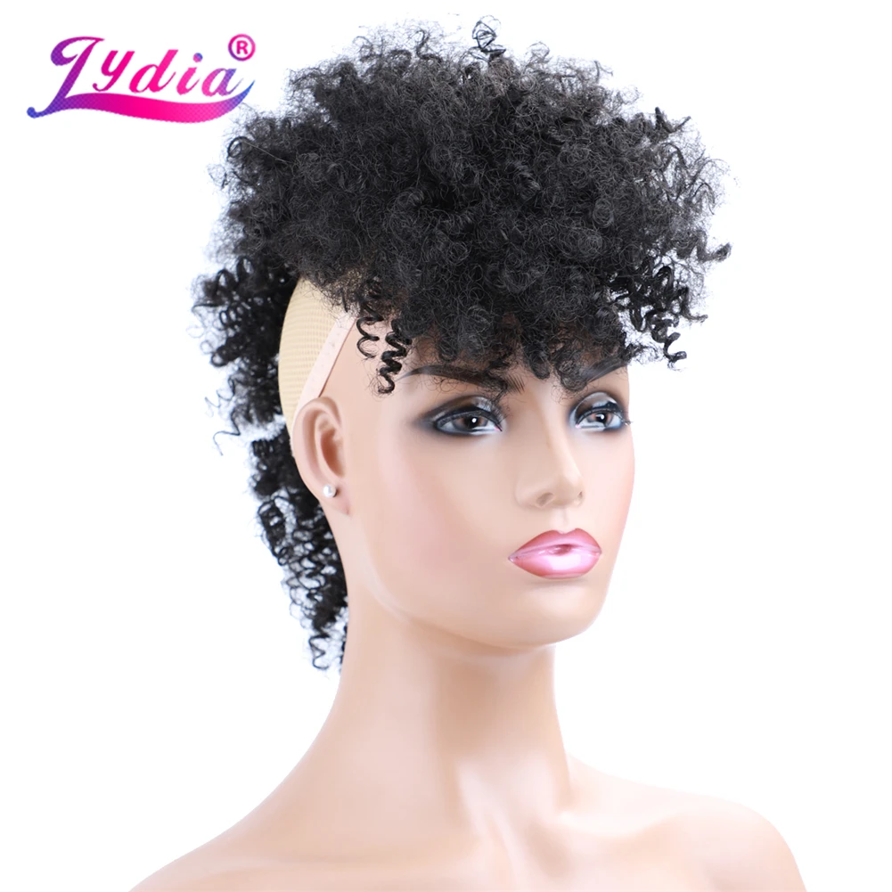 Lydia Synthetic High Puff Afro Short Kinky Curly Middle-Part Wig Clips in Hair Extension African American 90g/PCS Hairpiece