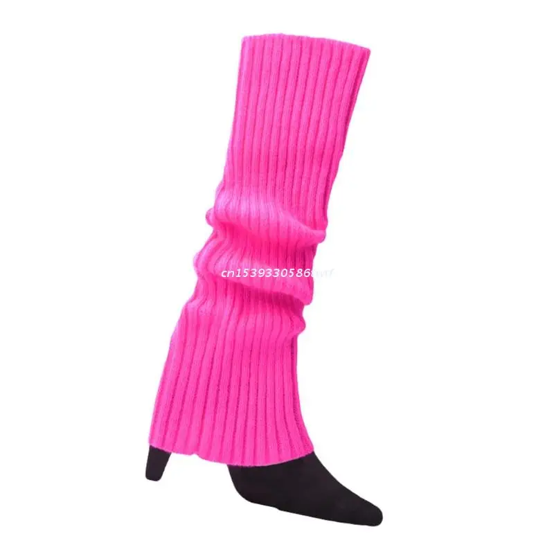 Chauffe-jambes en tricot Fluorescent pour femmes, couleur néon 80s, chaussettes côtelées lumineuses sans pieds, bas danse d'halloween, livraison directe