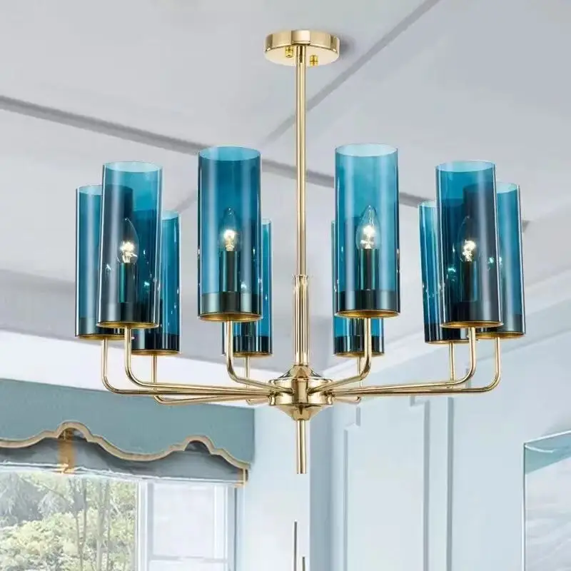 

Nordic chandelier modern glass lighting 6 heads 15 heads 8 light chandelier blue/cognac living room bedroom luxury lamp