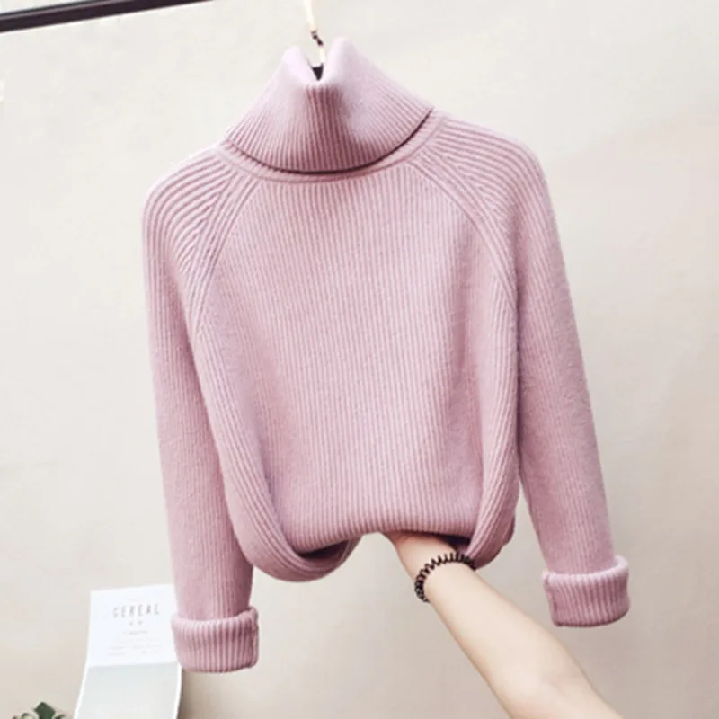 2025 Fashion Fall/Winter Turtleneck Sweater Ladies Thicken Warm Loose Long Sleeve Knit Bottoming Pullover Women Solid Casual Top