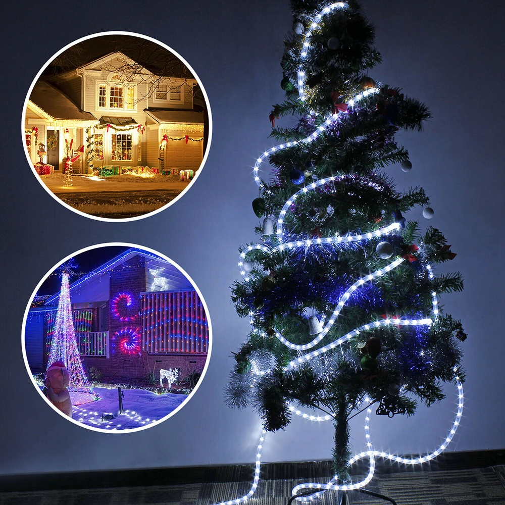 220V 240V LED เชือกหลอดสตริงไฟ Fairy Xmas Multi Rainbow Neon Strip กันน้ำกลางแจ้งสวนโคมไฟ + EU Plug