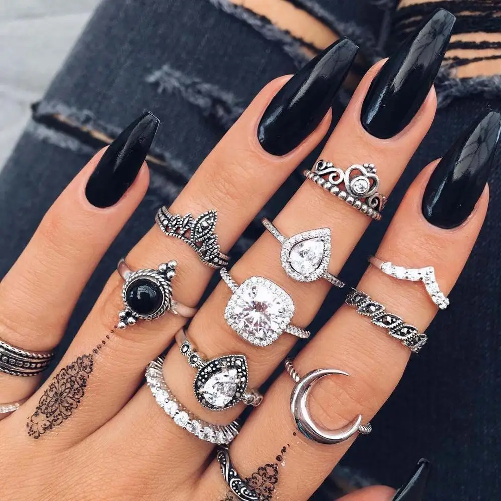 Vintage Boho Finger Rings Set Moon Snake Crystal Midi Kunckle Ring For Women Wedding Party Jewelry Accessories