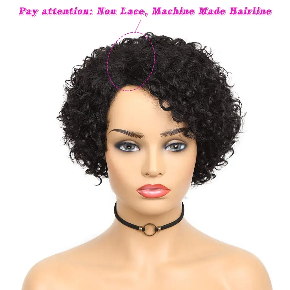 Curly Human Hair Wig Short Bob Humain Hair Wigs For Women Pixie Cut Wig Human Hair Brazilian Full Machine Made Wigs Side Part