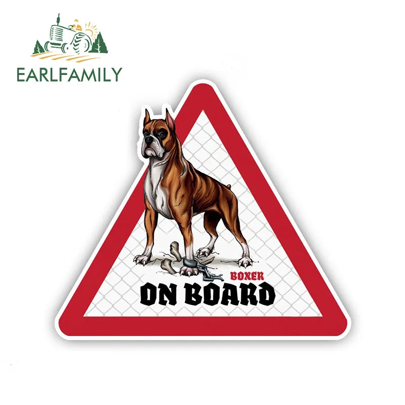 EARLFAMILY 12cm x 10.5cm Boxer Car Stickers Dog on board Decals Pet Dog Decal Dog Warning Sign Funny Stickers