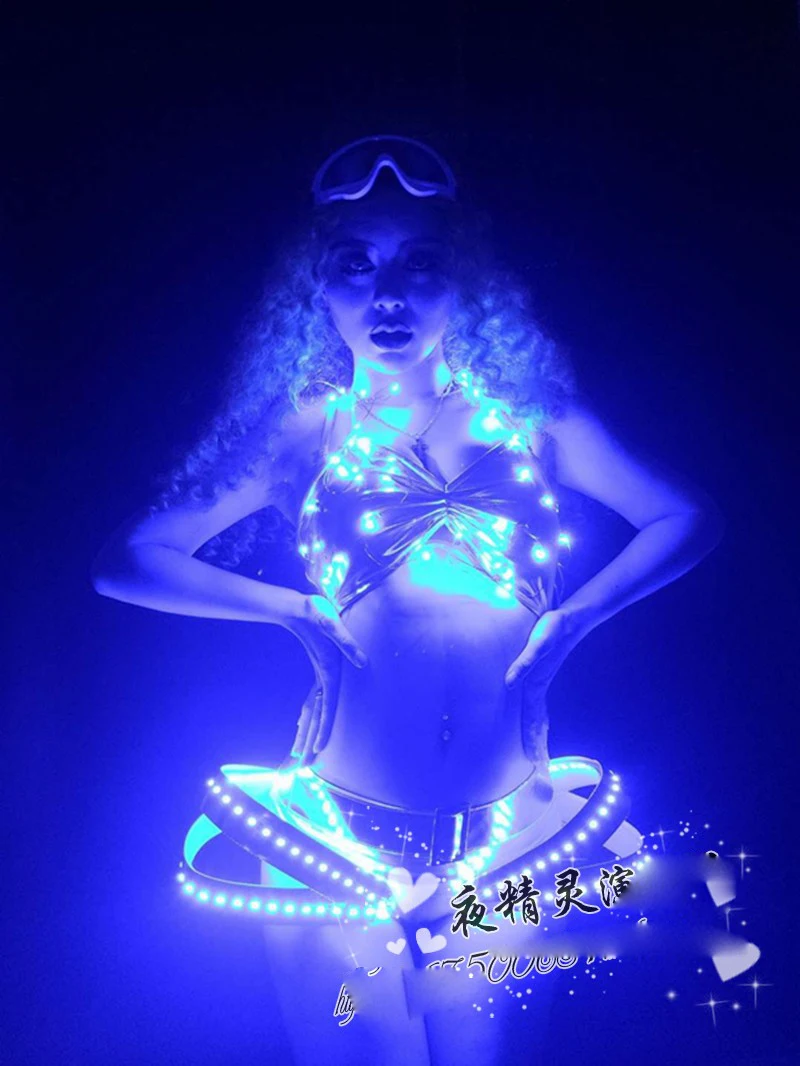 Blue led light bikini stage show party nightclub bar new gogo show dance performance luminous clothing