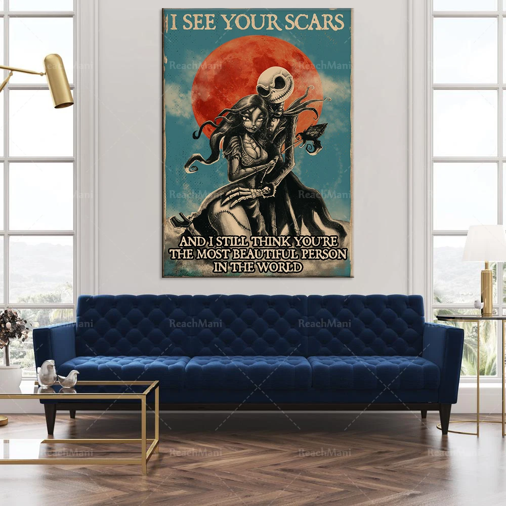Skeleton couple I see your scars, I still think you are the most beautiful person life home decoration poster