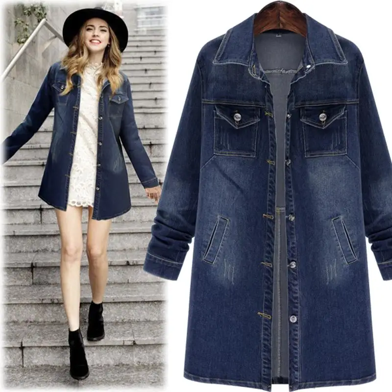 

Autumn Winter Women Denim Jacket Long Sleeve Length Denim Coat For Women Jeans Jacket Outwear Large size 5XL