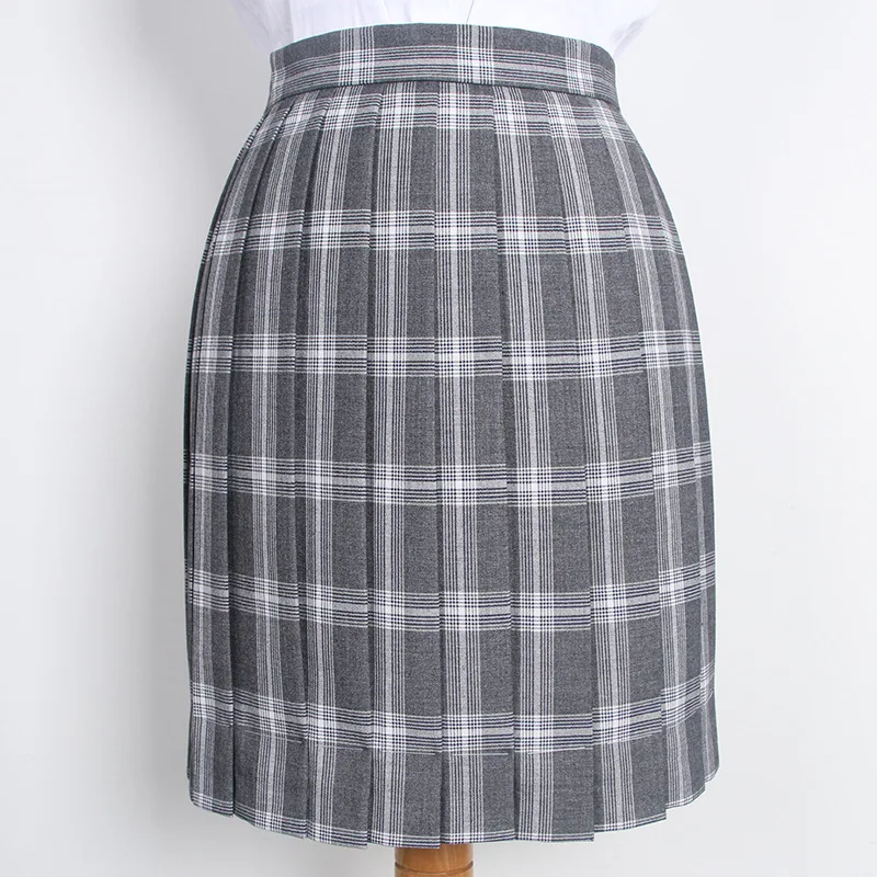 Japanese School Dresses For Girls Gray Plaid Pleated Skirt Women JK Uniform Skirt High School Student Anime Sailor Suit Skirt