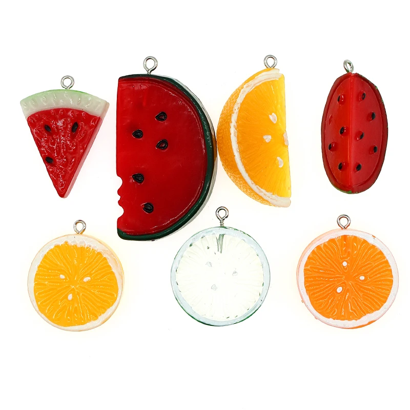 5pcs/lot Cute  Acrylic Fruit Resin Charm Watermelon Orange Lemon Slices DIY Craft For Bracelet Earrings Jewelry Finding XL1126