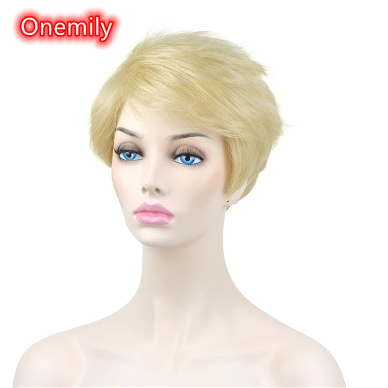 Onemily Short Fluffy Synthetic Wigs with Bangs for Women Girls Blonde Theme Party  Evening Out Dating Fun