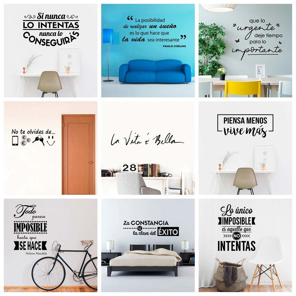 Large Nordic Spanish Quotes Wall Stickers For Wall Phrases French Sticker For Bedroom Decor Romantic Decals Wallpaper Mural