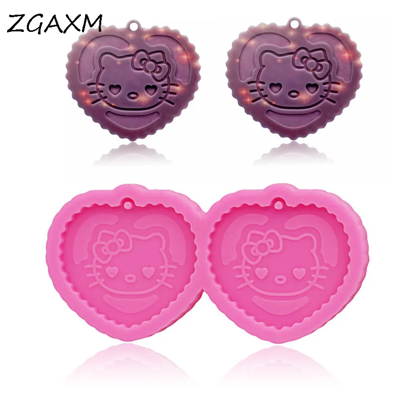 LM1105 Shiny Cat love shape epoxy resin silicone mold DIY making pendant small clay mold Earring pendant jewelry silicone mold