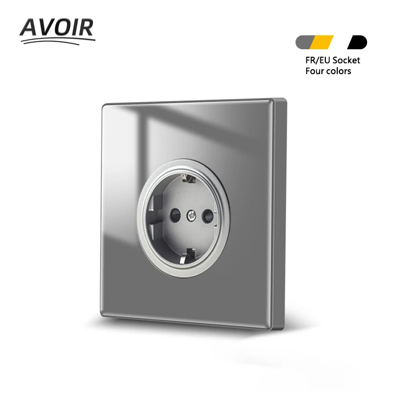 

Avoir EU FR Wall Socket Black White Gray Crystal Glass Panel Electrical Sockets Standard Power Plugs Outlets AC220V 86mm*86mm