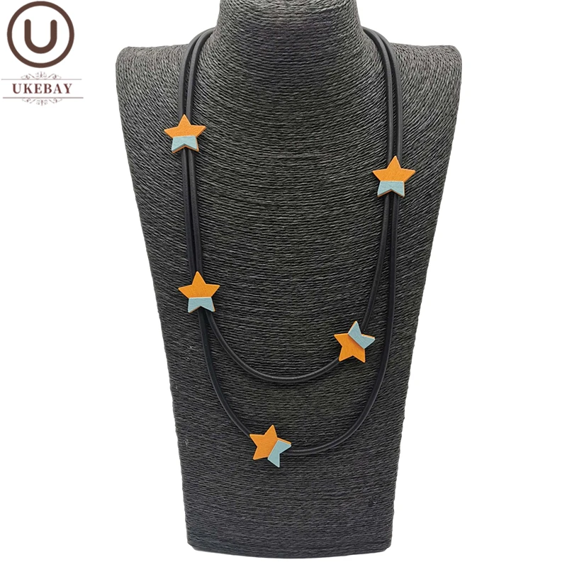 UKEBAY New Star Choker Necklaces For Women Rubber Necklace Wood Jewelry Splicing Star Jewelry Party Clpthes Accessories Gift