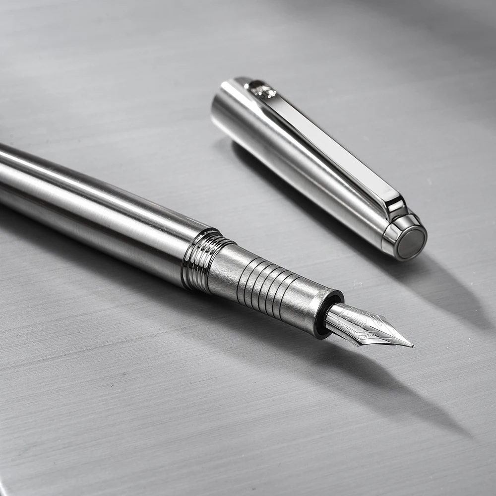 517S Hongdian Füllfederhalter aus Metall, Edelstahl, Silber, EF/F/gebogene Spitze, ausgezeichnetes Schreiben, Geschenk, Tintenstift für Business, Büro und Zuhause – Detail 4