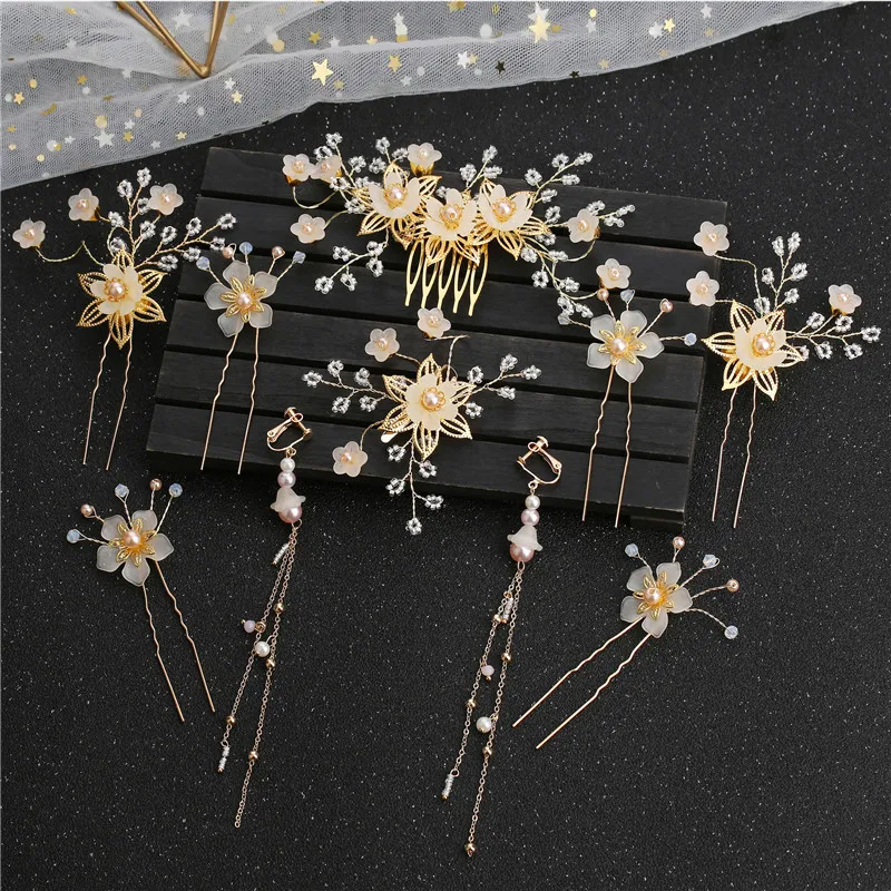 NiuShuya-Pinza para el pelo hecha a mano con borla de Hanfu y flores, peine de estilo antiguo, accesorios para el cabello, accesorio de Cosplay diario, decoración para mujeres y niñas